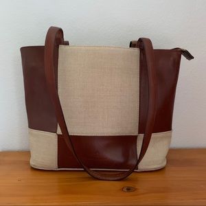 Etienne Aigner 100% linen w brown leather trim